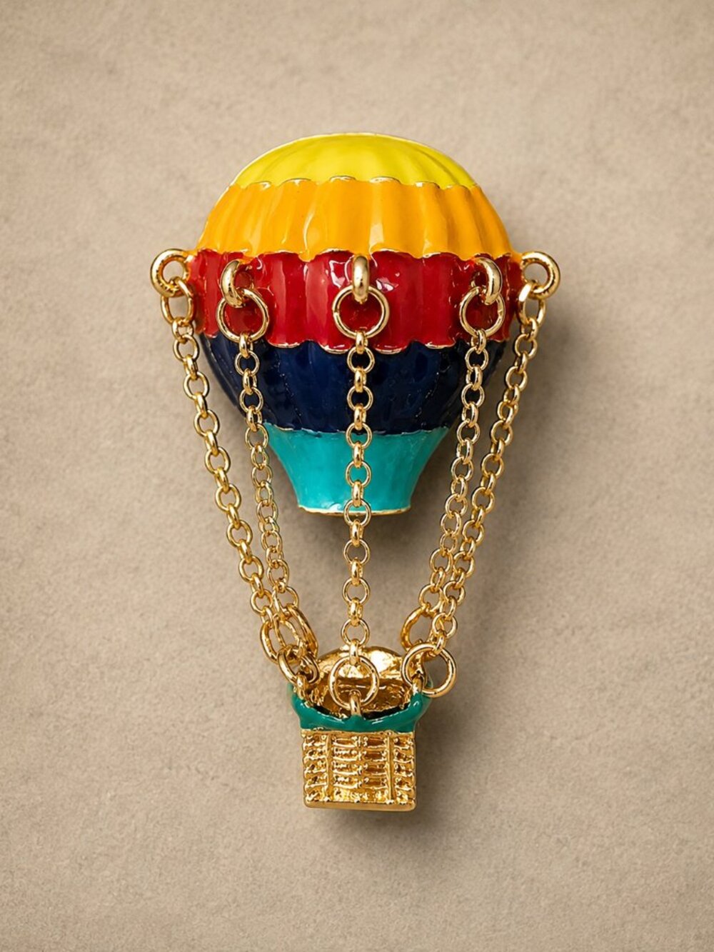 3D Hot Air Balloon Brooch Pin Gold Toned New